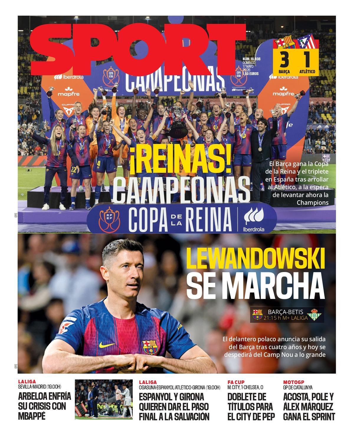 Esta es la portada de SPORT de hoy domingo, 17 de mayo de 2026